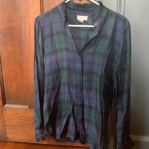 Blue and Green Plaid Loft Blouse, Size XS